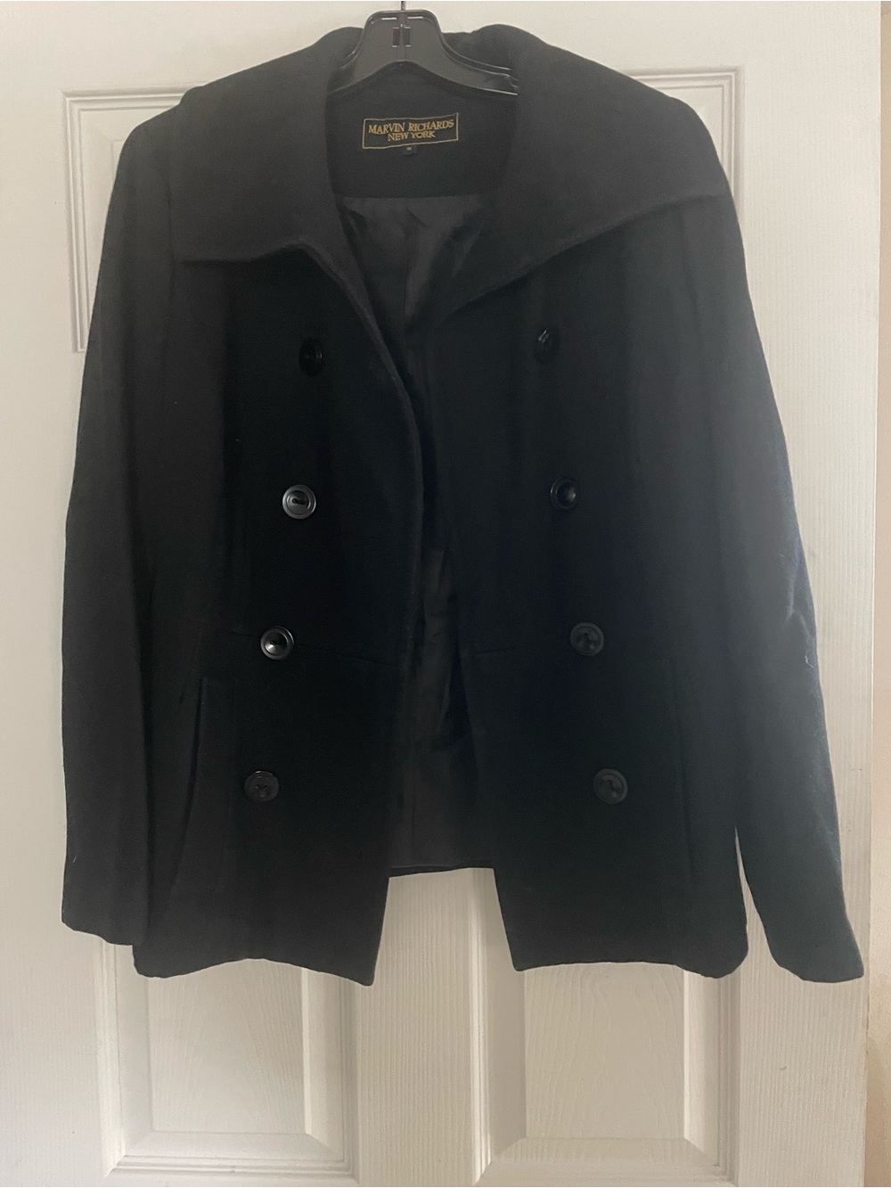 Marvin Richards Black Double-Breasted Peacoat